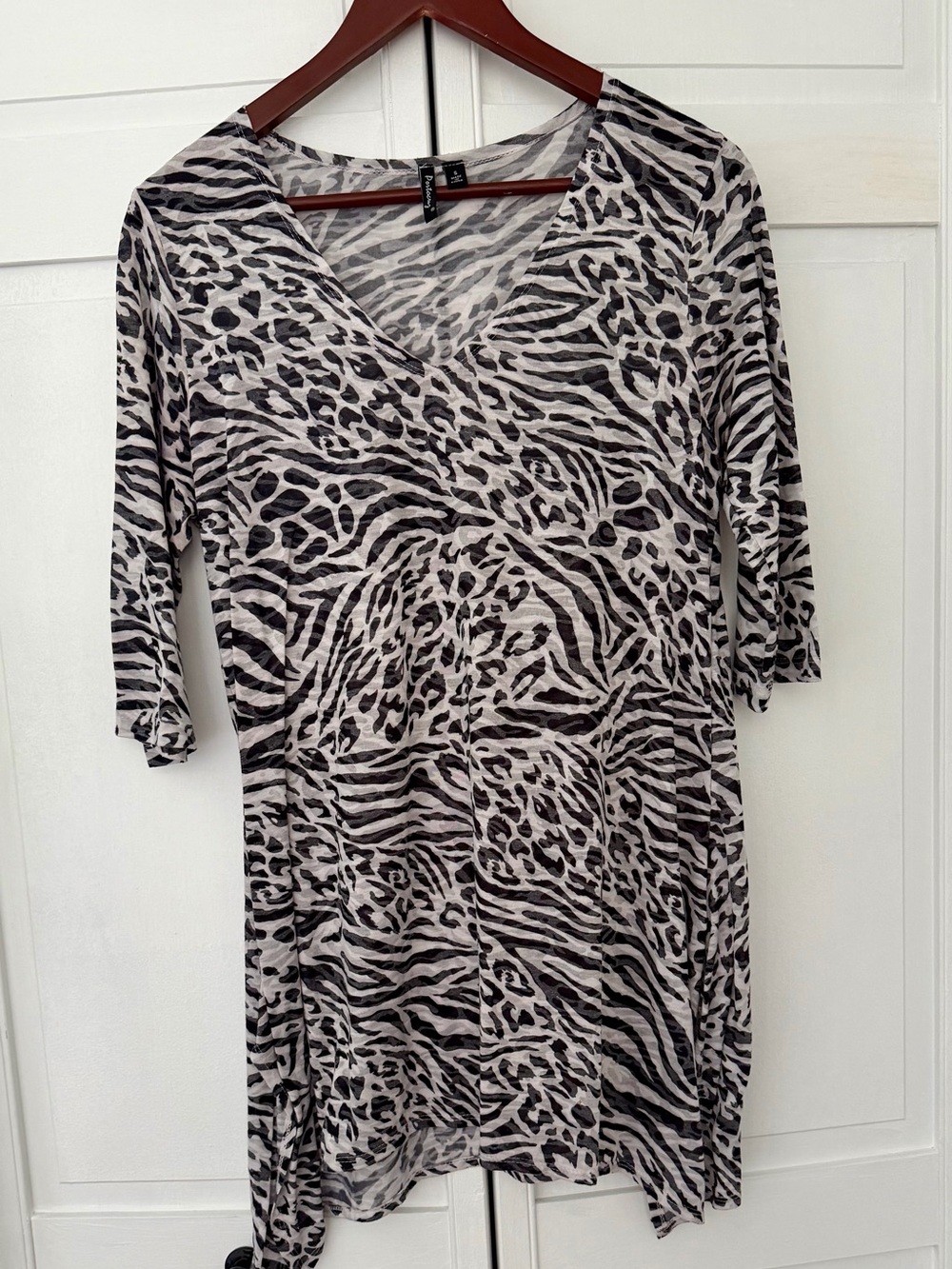 Animal-Print V-Neck Swim Coverup Tunic in Black and Cream